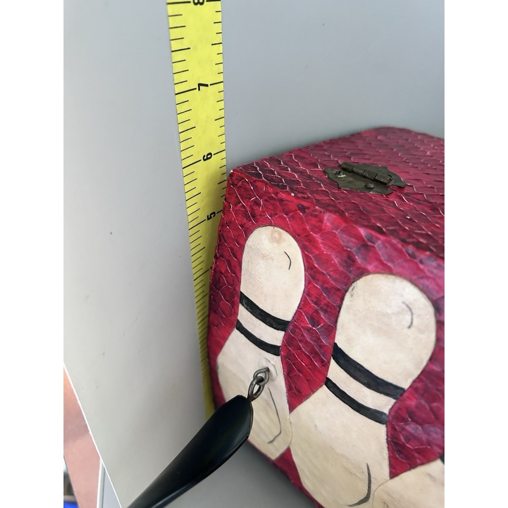 Vintage Rockabilly Bowling Decoupage Wooden Box Purse Handbag Red & Black OOAK! - Picture 12 of 16